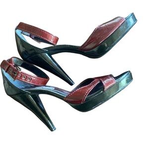 Linea Paolo Womens Red Patent Leather Stiletto Heels Strappy Open Toe 9.5M